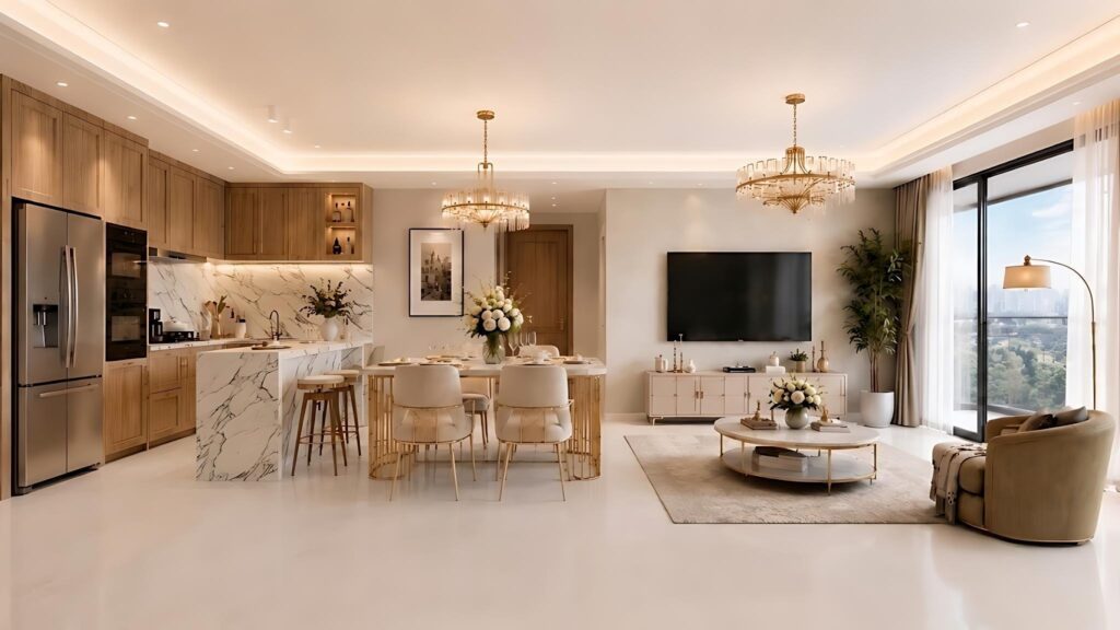 Spacious living room in a Type C unit at Riverside Azure